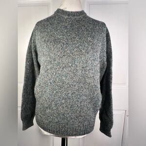 NWT VTG Lands' End Women's Shetland Wool Crew Neck Forest Green Marled Sz Large